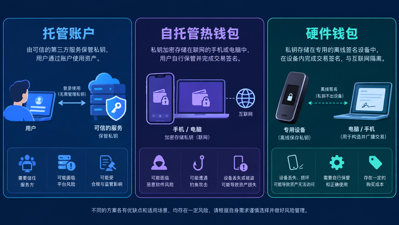托管账户、热钱包与硬件钱包对比